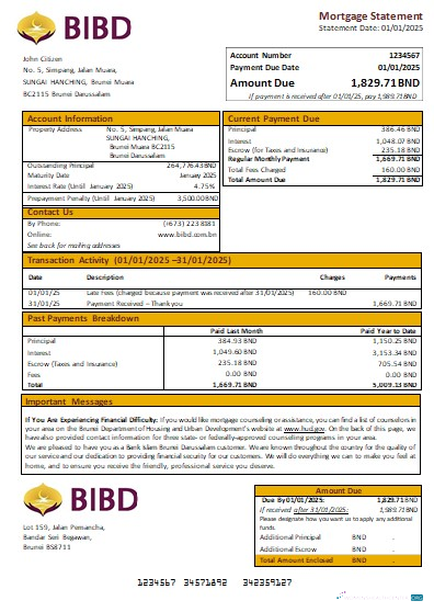 Download Brunei Bank Islam Brunei Darussalam bank mortgage statement scr Photoshop template